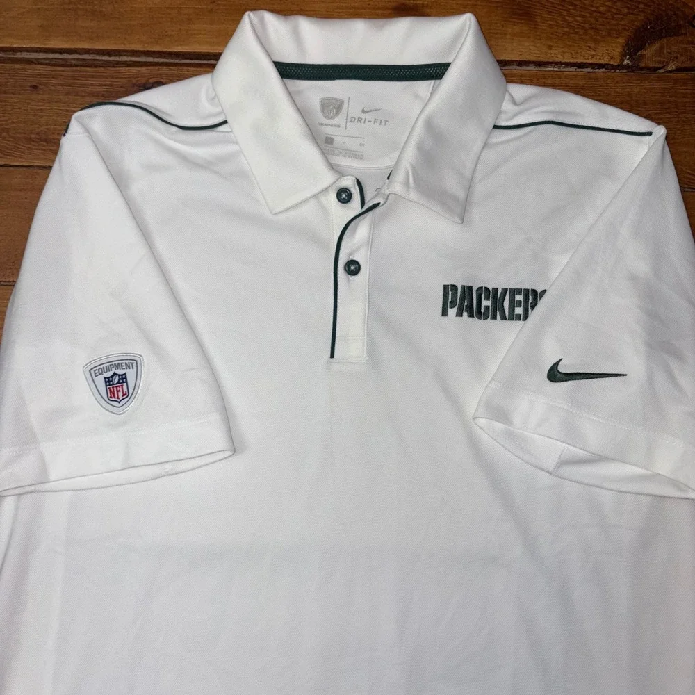Green Bay Packers Nike Polo Shirt Men's Small White Training Dri-Fit‎ On-Field